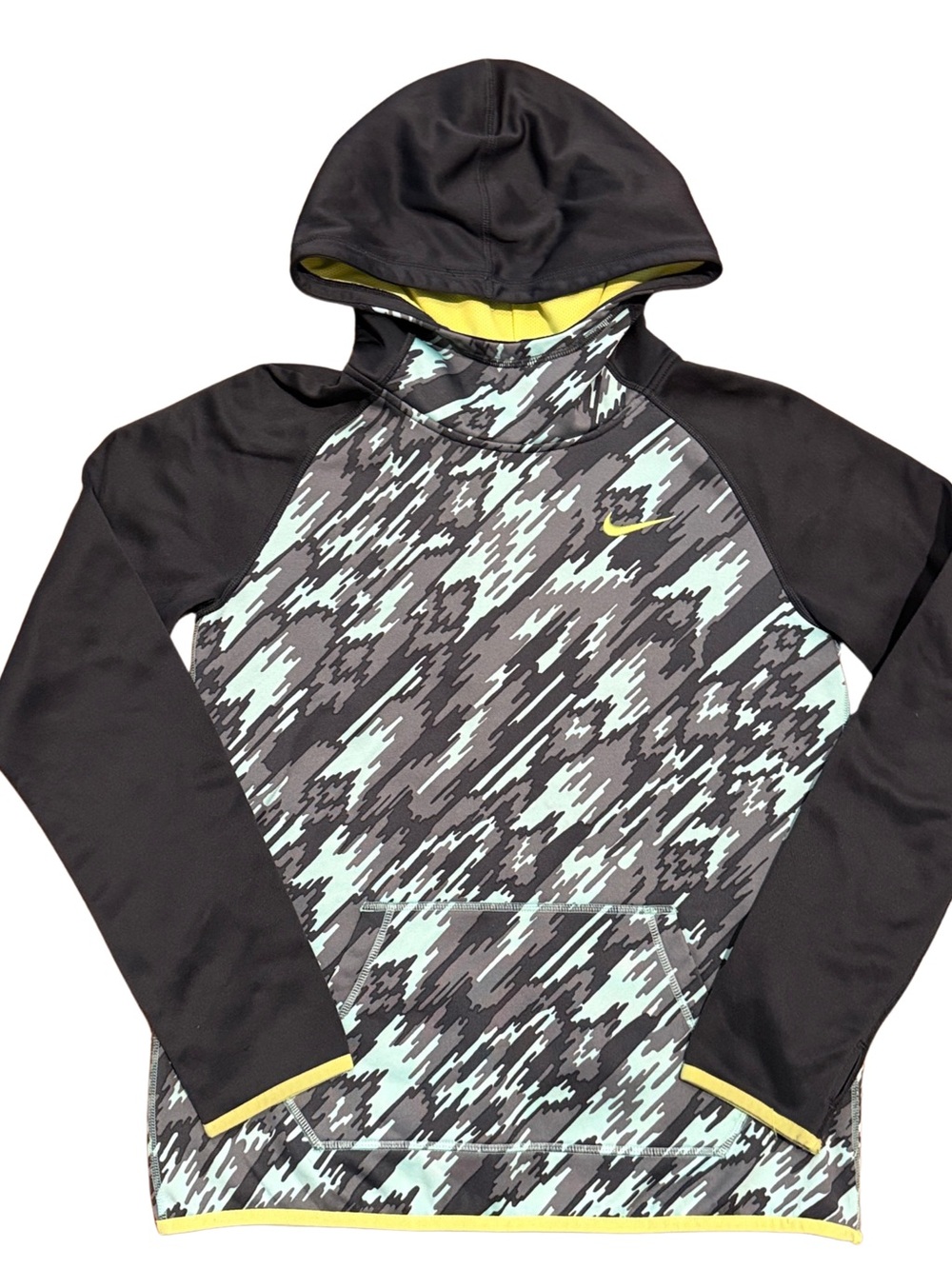 Nike Black & Light Green Patterned Pullover Hoodie, YXL